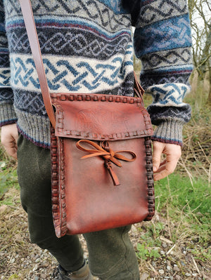 pictish crannog bag, hand pressed leatherwork by pictavia leather