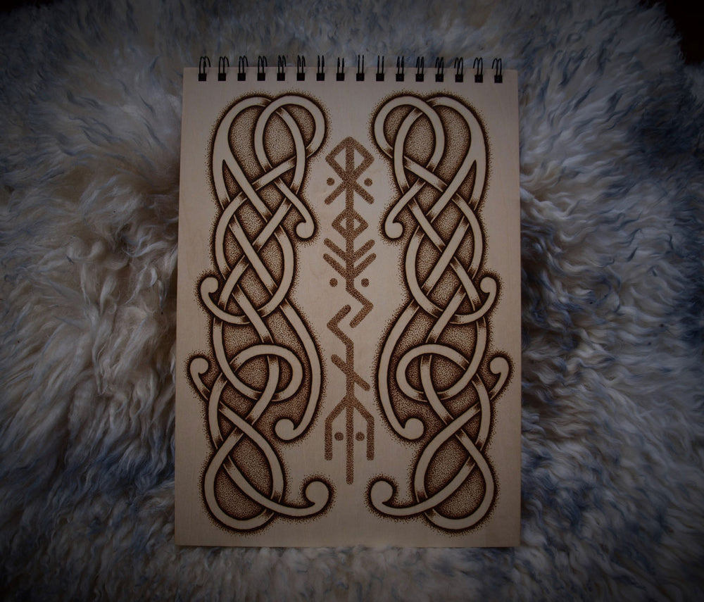 Bindrunes in Pyrography | Wooden Notebook Commission