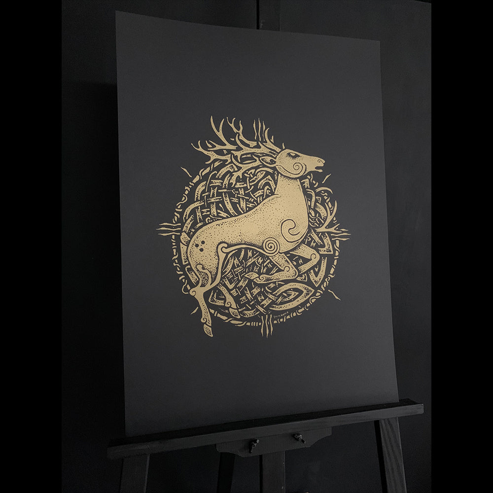 Celtic Stag (Am Dam Secht Ndírend) | Hand Printed Fine Art